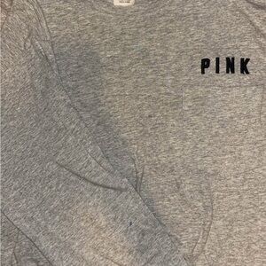 PINK Victoria's Secret Heather Gray Long Sleeve Tee with Chest Logo
